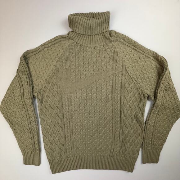 Nike Life Olive Cable Knit Oversized Turtleneck Sweater Men’s Small - Picture 2 of 6
